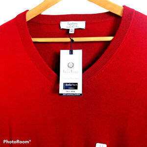 Turnbury Sweater Mens Tall 2XT RED Extra Fine Merino Wool Biella Yarn V-Neck $89